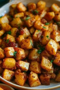 Delicious and crispy easy breakfast potatoes served on a plate