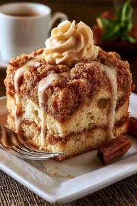 Delicious easy cake mix coffee cake ready to be served with a fresh cup of coffee.