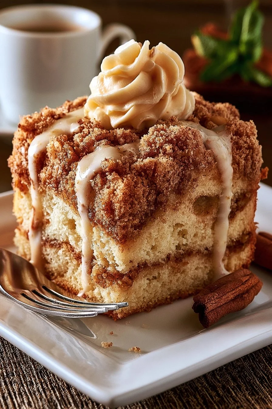 Delicious easy cake mix coffee cake ready to be served with a fresh cup of coffee.