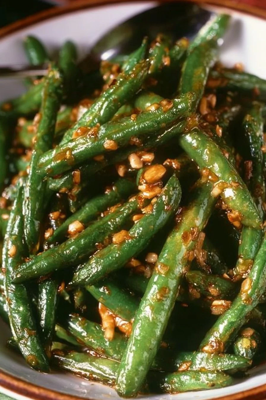 Delicious easy Chinese green beans dish with fresh ingredients.