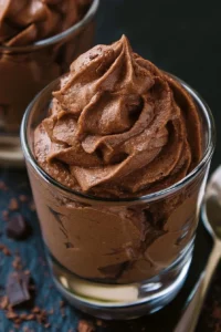 Delicious easy chocolate mousse in a serving bowl, perfect for one dessert