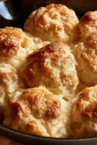Freshly baked easy drop biscuits served on a plate.