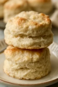 A plate of freshly baked homemade biscuits with butter on top