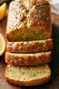 Easy lemon poppy seed zucchini bread freshly baked and sliced