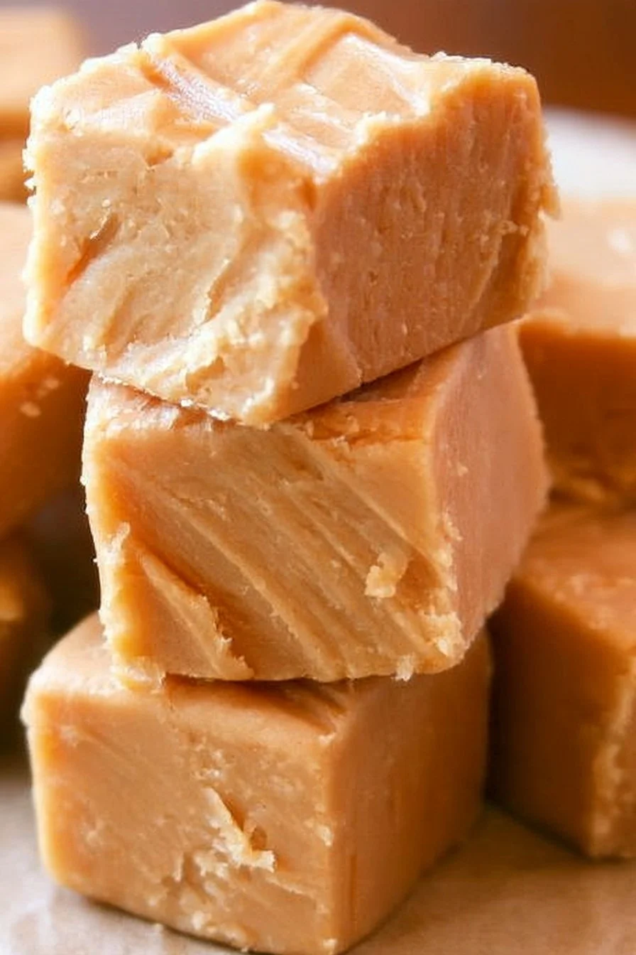 Delicious easy peanut butter fudge on a white plate