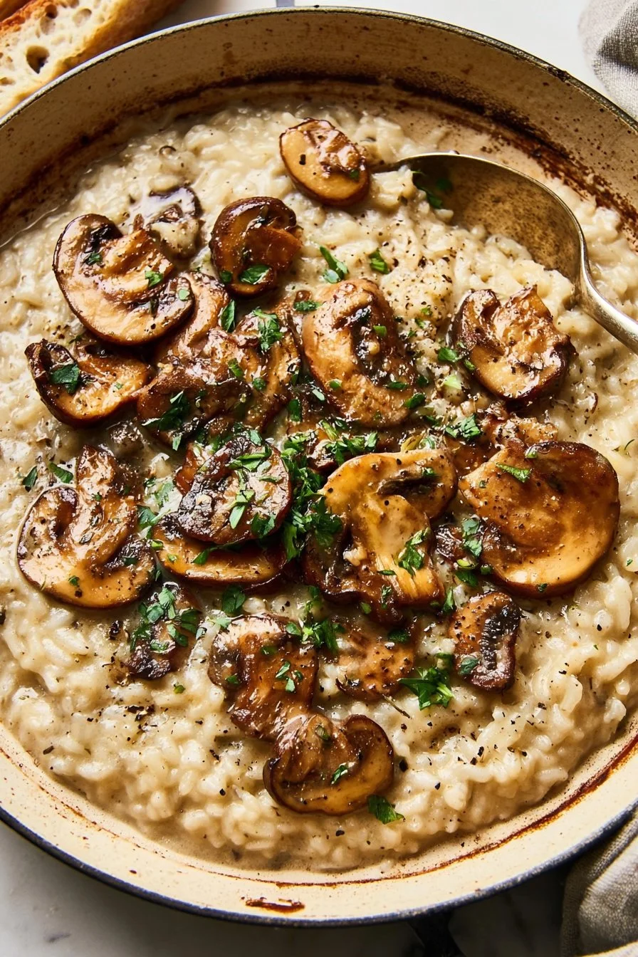 Creamy wild mushroom risotto with fresh herbs and grated cheese