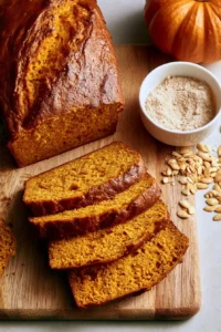 Homemade easy pumpkin bread freshly baked and served on a plate