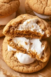 Decadent homemade Fluffernutter Cookies with peanut butter and marshmallow fluff.