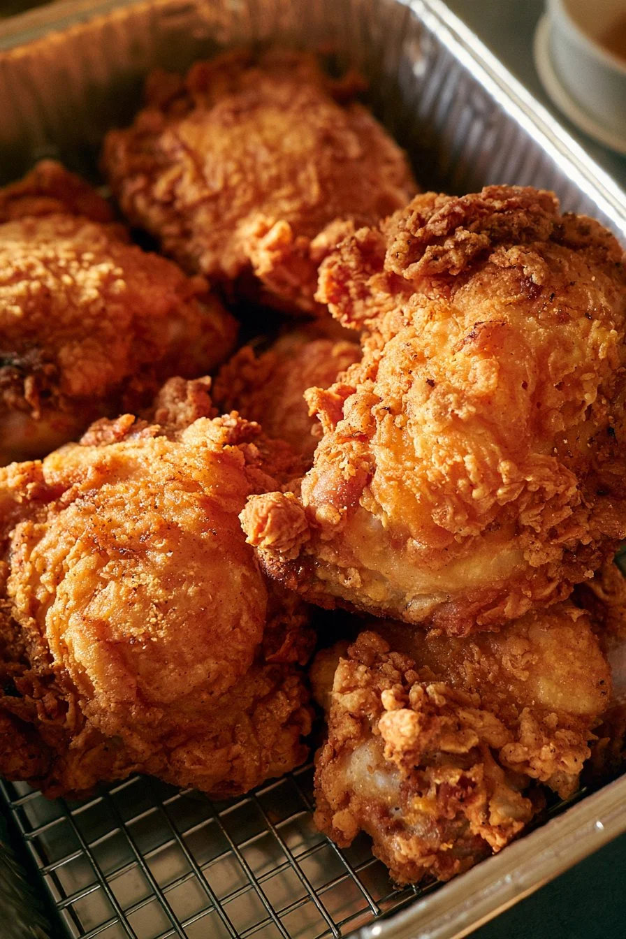 Fried Chicken Thighs with Breadcrumbs and an Oven Finish 6 Plate of golden brown fried chicken thighs served with dipping sauce