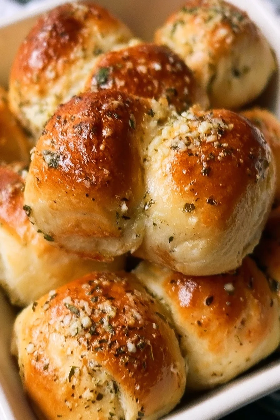 Home 23 Freshly baked garlic bread rolls with herbs and butter
