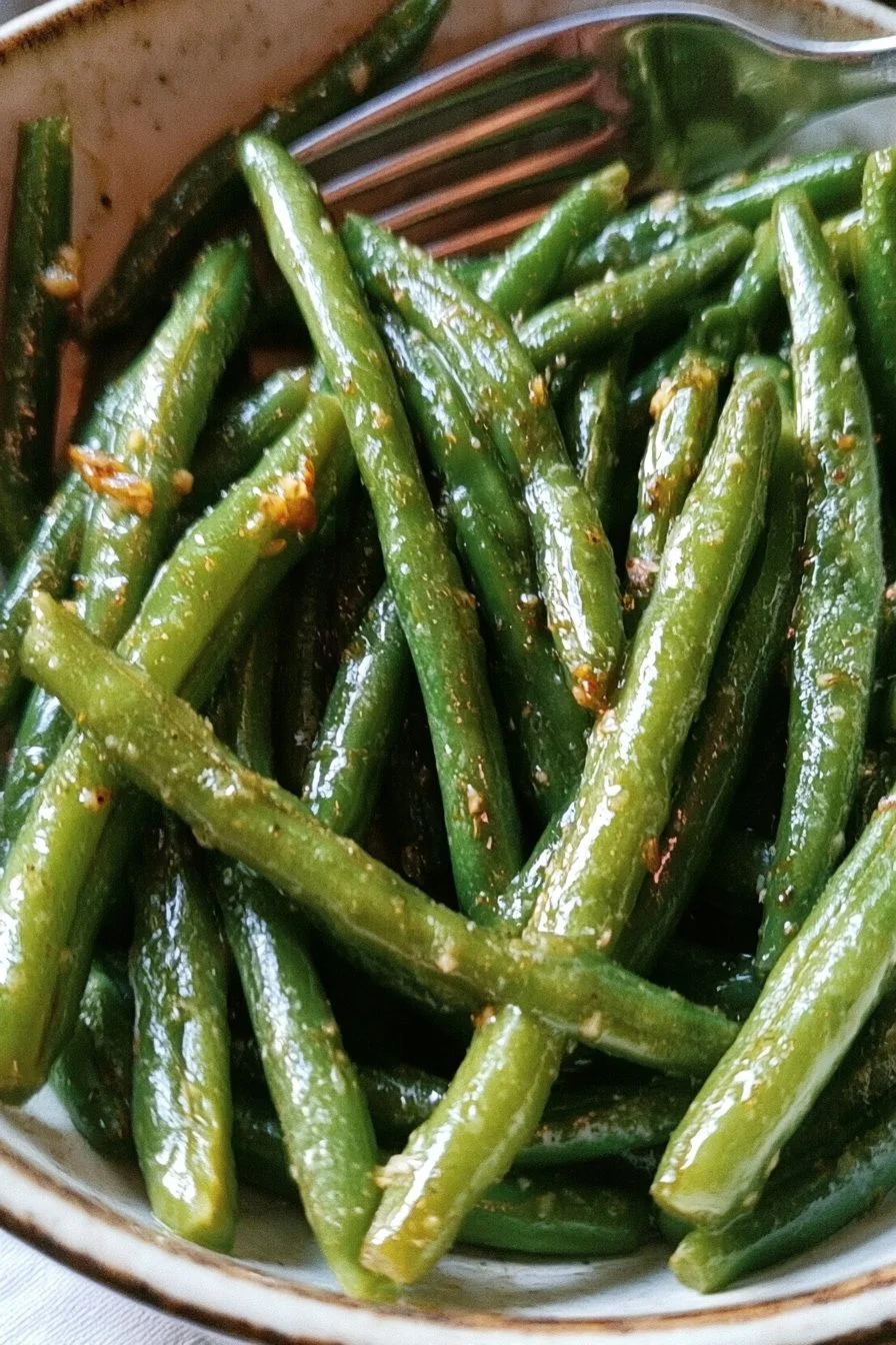 Garlic butter sautéed green beans served as a side dish