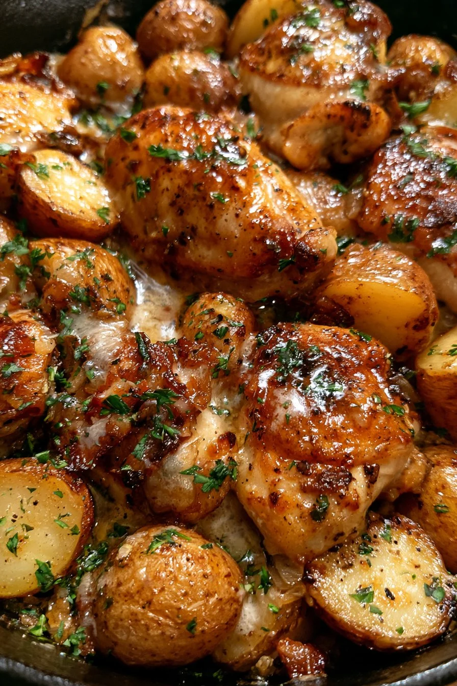 Delicious Garlic Parmesan Chicken and Potatoes Skillet recipe