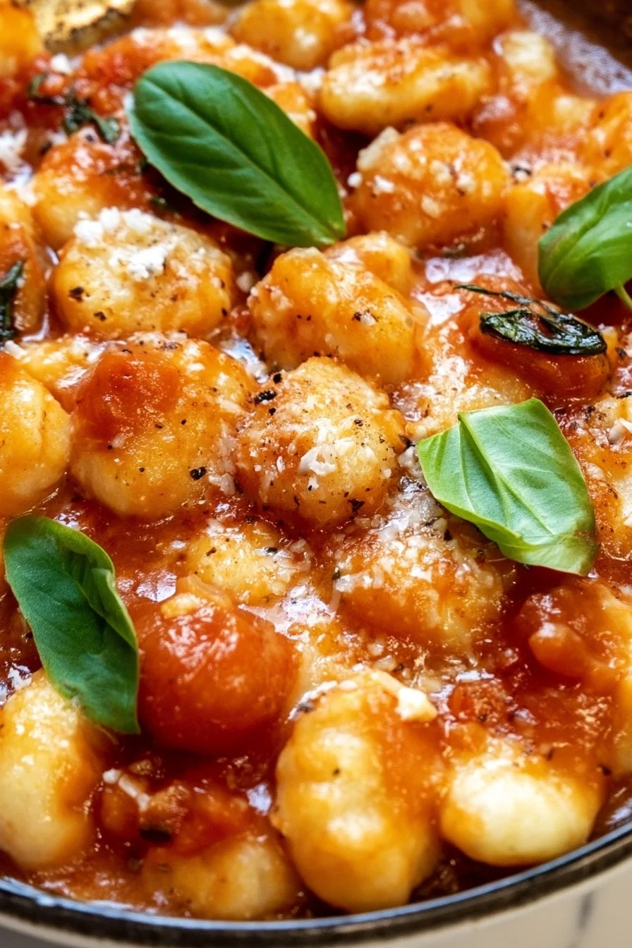 Delicious gnocchi served with rich tomato sauce