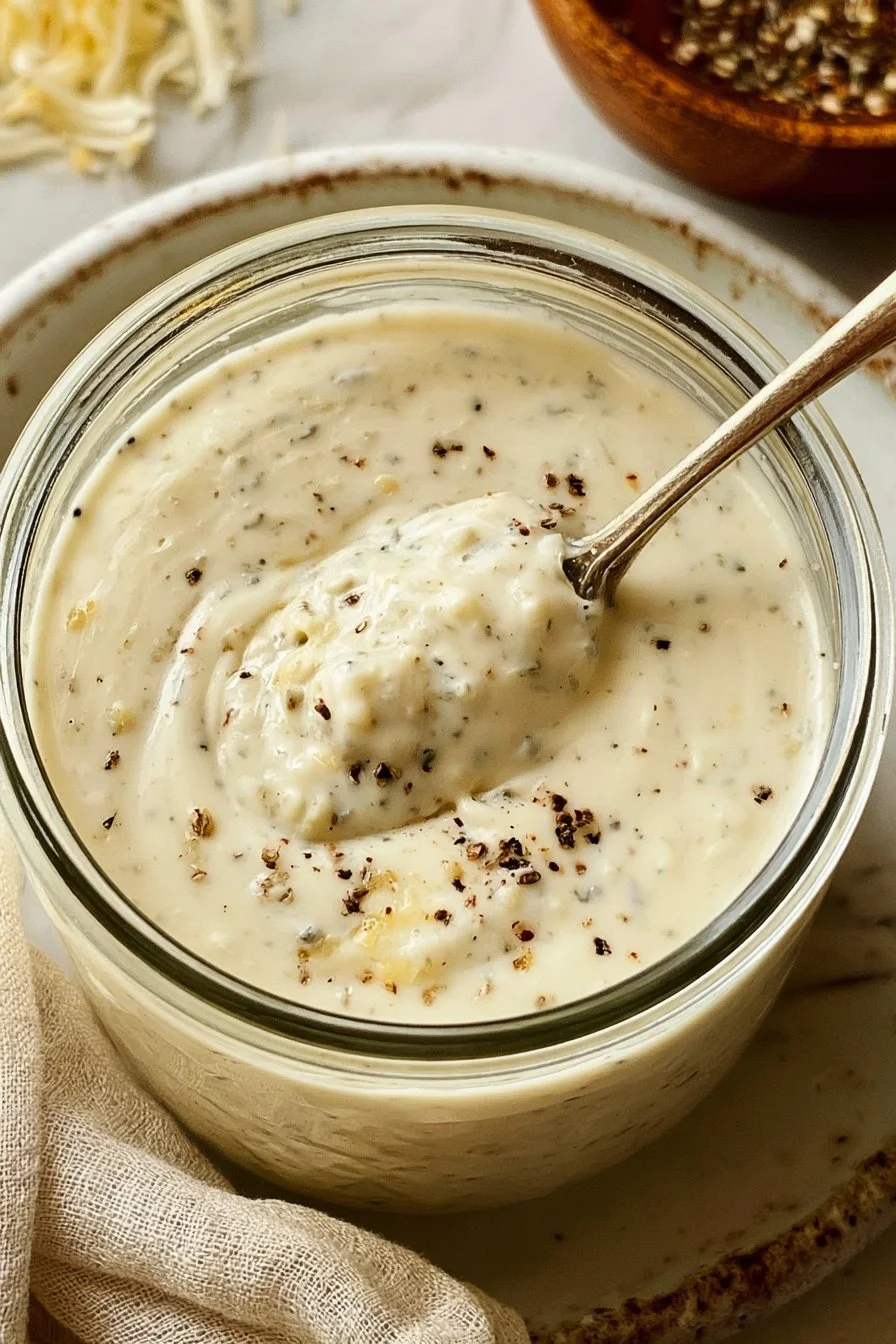 Greek Yogurt Caesar Dressing 6 Creamy Greek yogurt Caesar dressing in a bowl with fresh ingredients