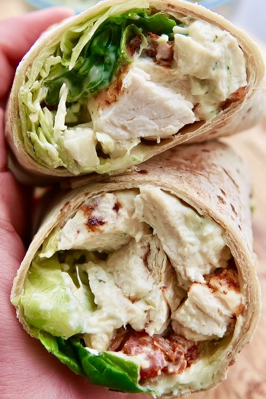 Healthy Chicken Caesar Wrap with fresh ingredients and grilled chicken