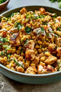 High Protein Chicken Street Corn Salad with fresh ingredients and vibrant colors