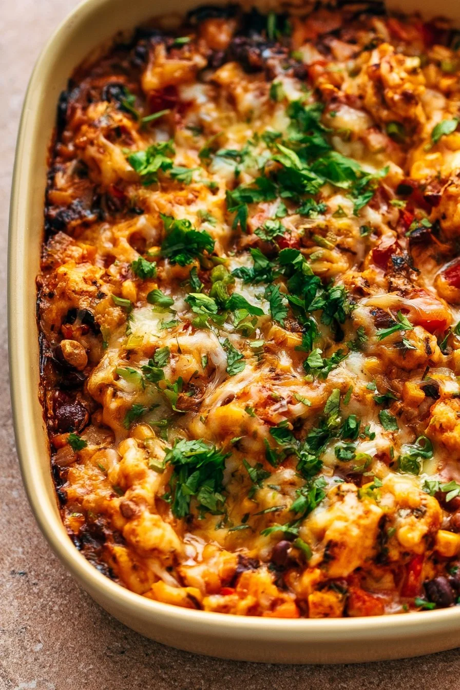 Delicious high protein Southwest Chicken Casserole served in a dish