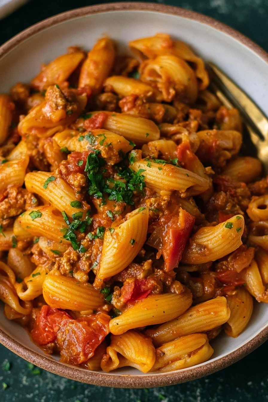 Black Bean Taco Pasta with Turkey or Chicken 1 Bowl of high protein taco pasta with colorful ingredients and spices