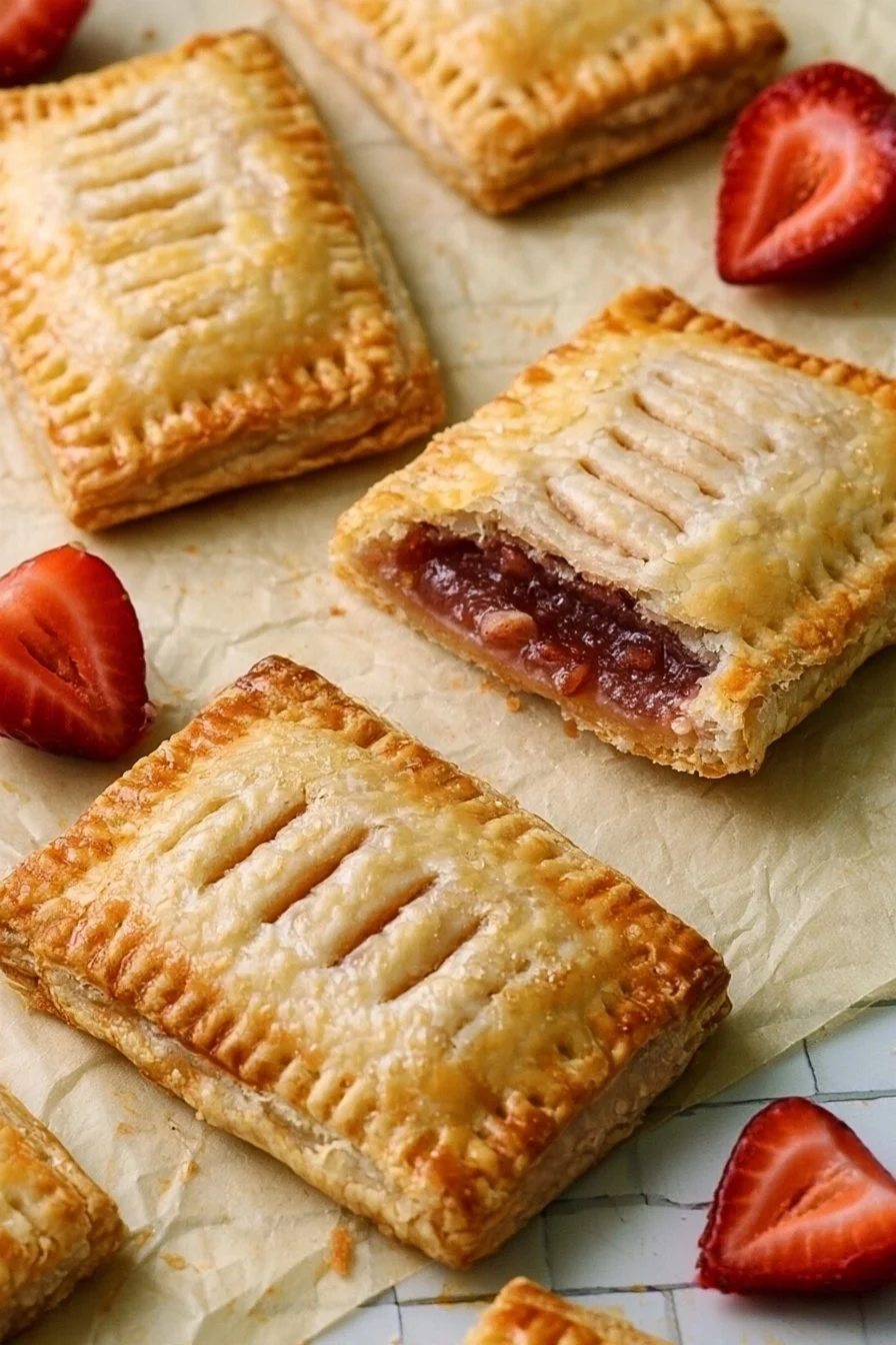 Delicious homemade sourdough pop tarts filled with fruit and glazed.