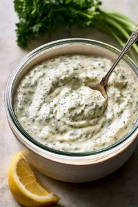 Homemade tartar sauce served with seafood in a bowl