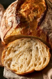 Freshly baked Instant Pot Olive Oil Rosemary No Knead Bread loaf