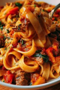 Delicious Italian Drunken Noodles with fresh herbs and spices