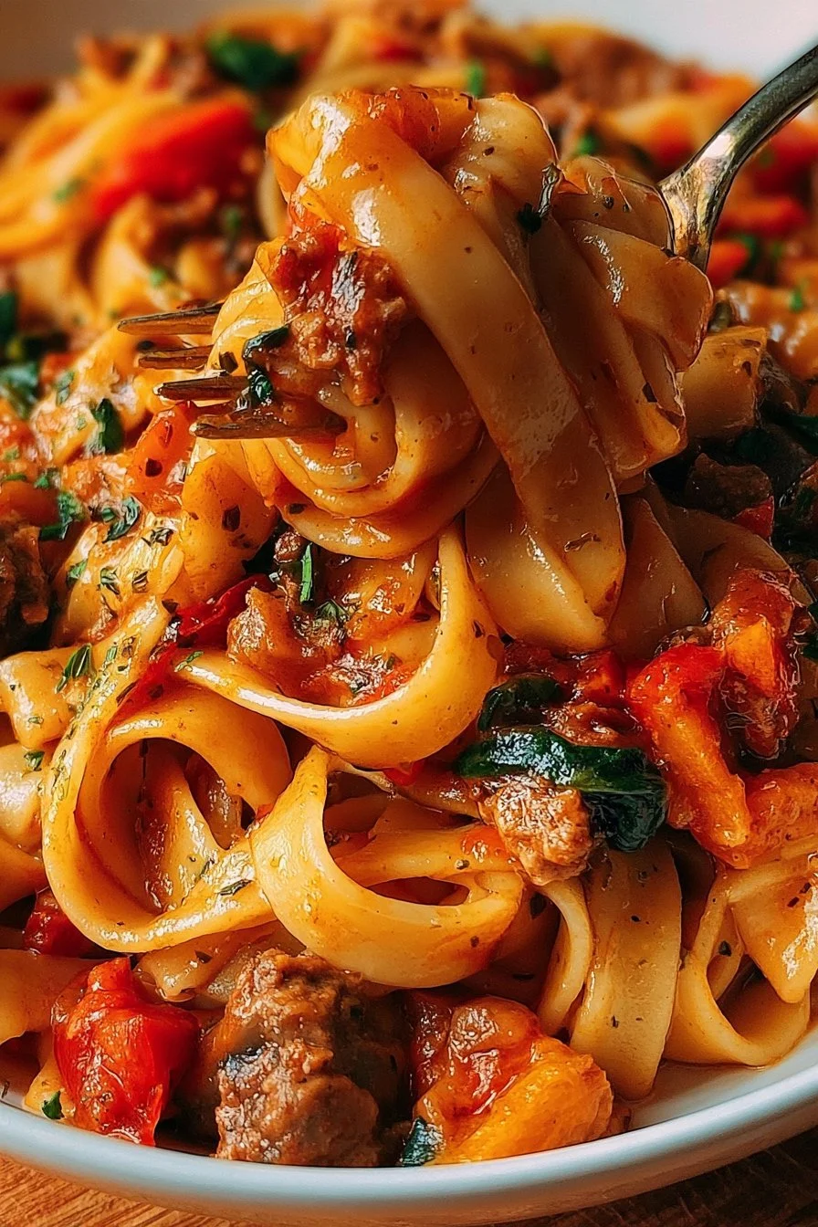 Delicious Italian Drunken Noodles with fresh herbs and spices