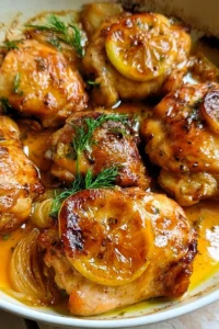 Lemon Honey Dijon Chicken recipe served with vegetables in a stylish dish.