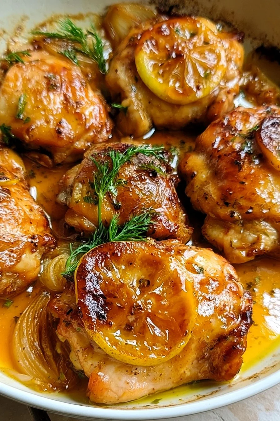 Lemon Honey Dijon Chicken recipe served with vegetables in a stylish dish.