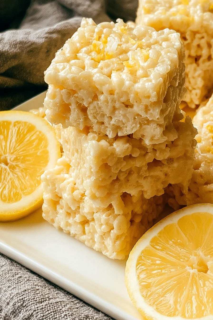 Delicious Lemon Rice Krispy Treats topped with yellow sprinkles.
