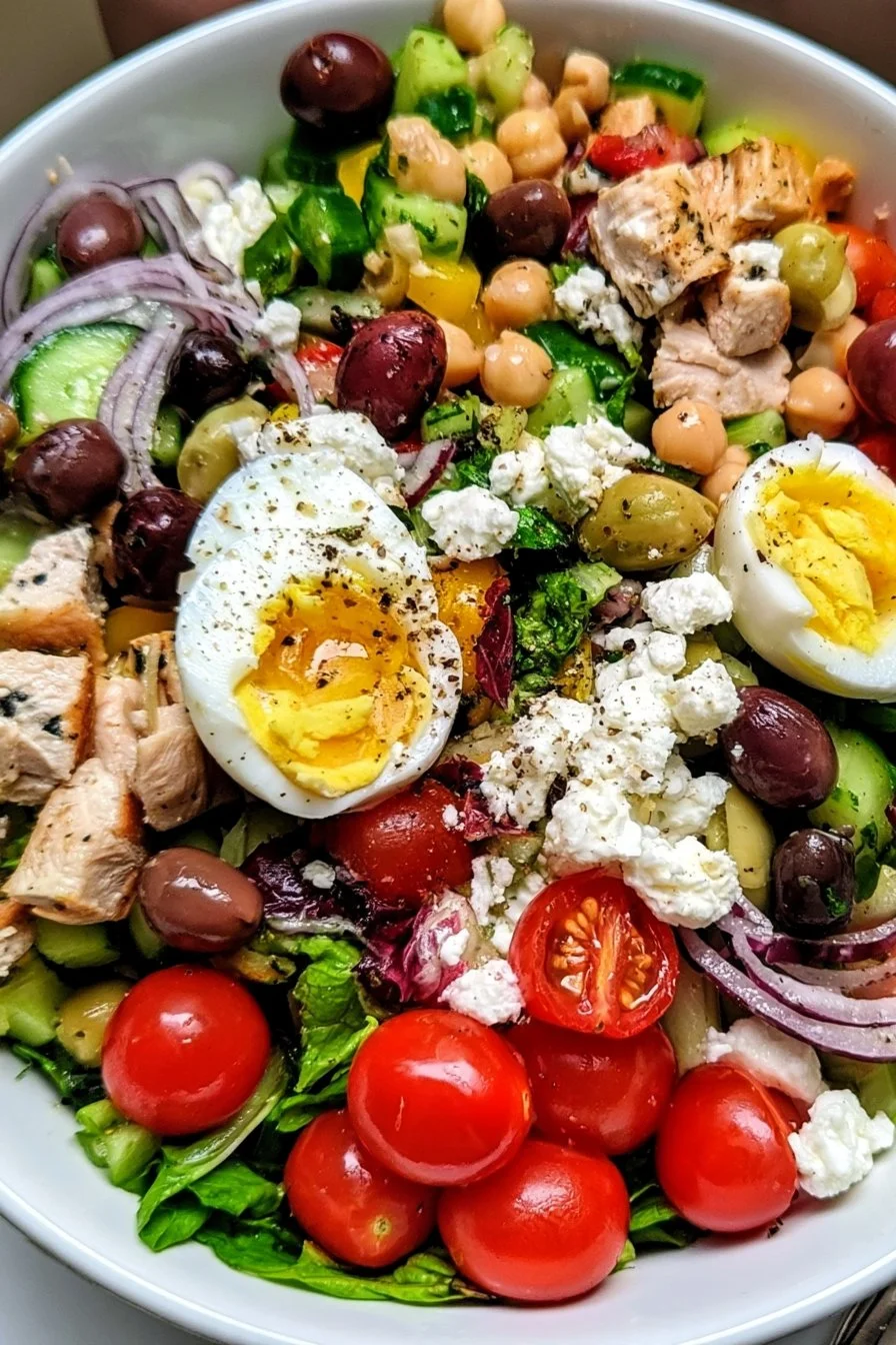 Greek Chicken Salad with Feta 9 Mediterranean diet Greek Cobb Salad with fresh vegetables, feta cheese, and olives