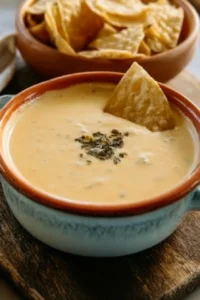 Delicious Mexican cheese dip served with tortilla chips