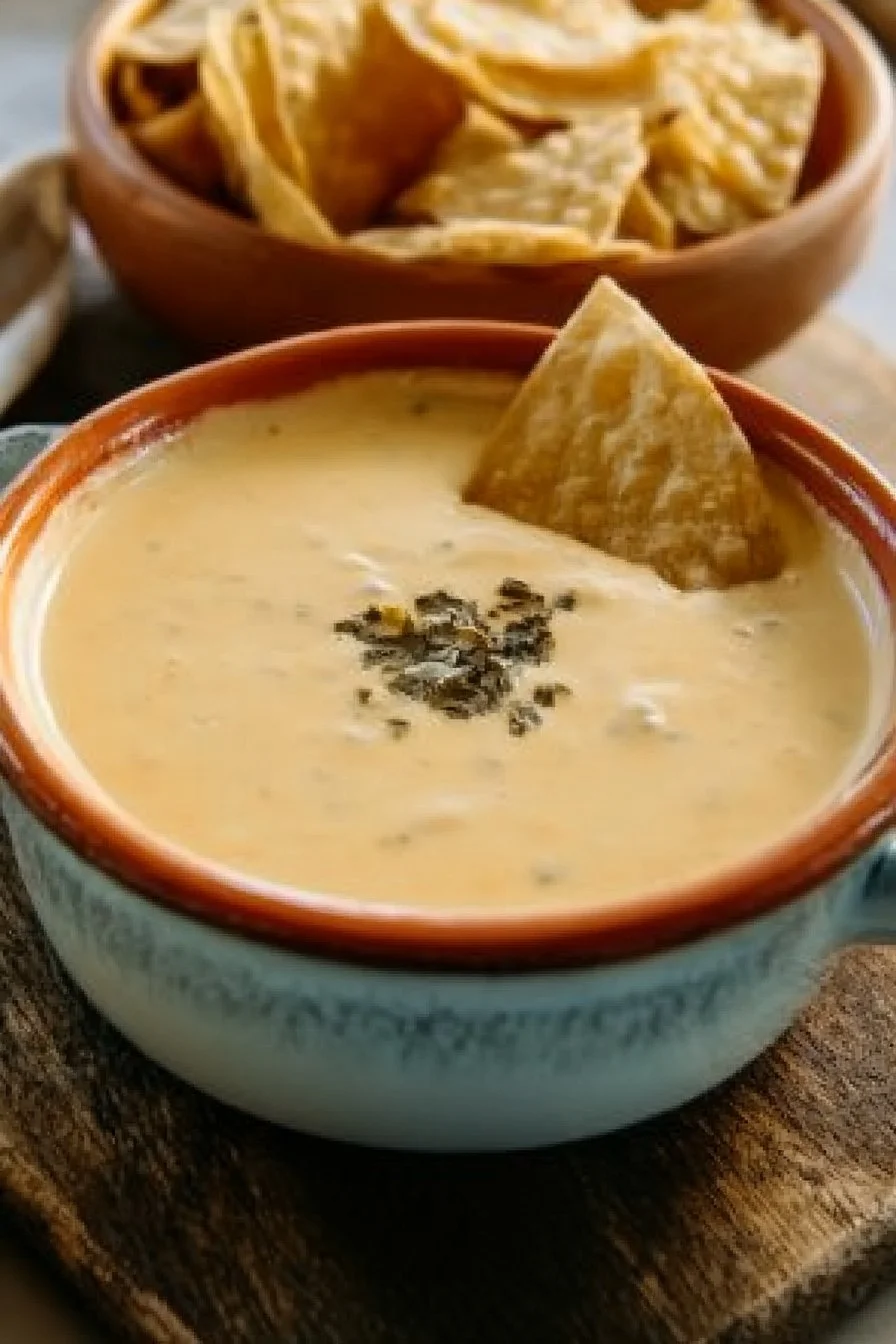 Delicious Mexican cheese dip served with tortilla chips