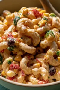Colorful Mexican Macaroni Salad with fresh vegetables and dressing