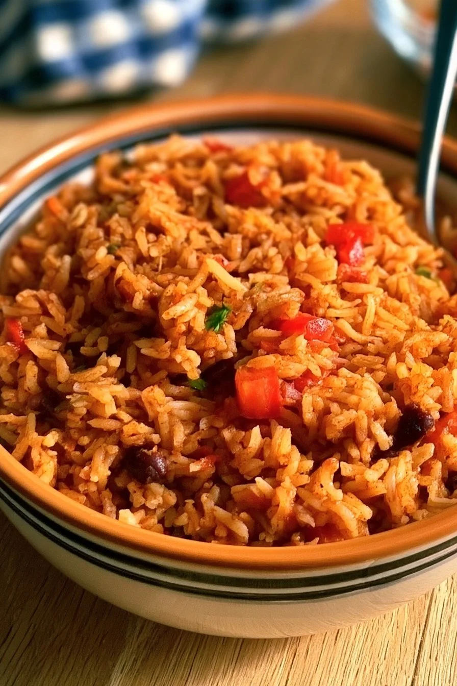Delicious Mexican Rice served in a bowl with fresh cilantro and lime