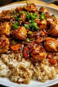 One-Pan Honey BBQ Chicken served with rice in a vibrant kitchen setting