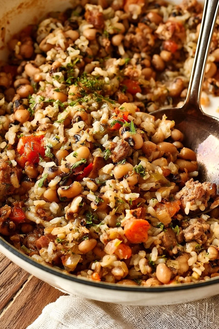 One-Pot Cajun Black-Eyed Peas and Rice served in a bowl