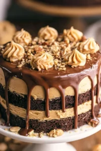 Delicious Peanut Butter Chocolate Layer Cake with rich layers and frosting
