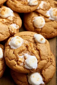 Delicious Peanut Butter Marshmallow Cookies on a plate, fresh out of the oven.