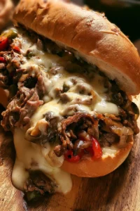 Delicious Philly Cheesesteak sandwich with melted cheese and savory steak