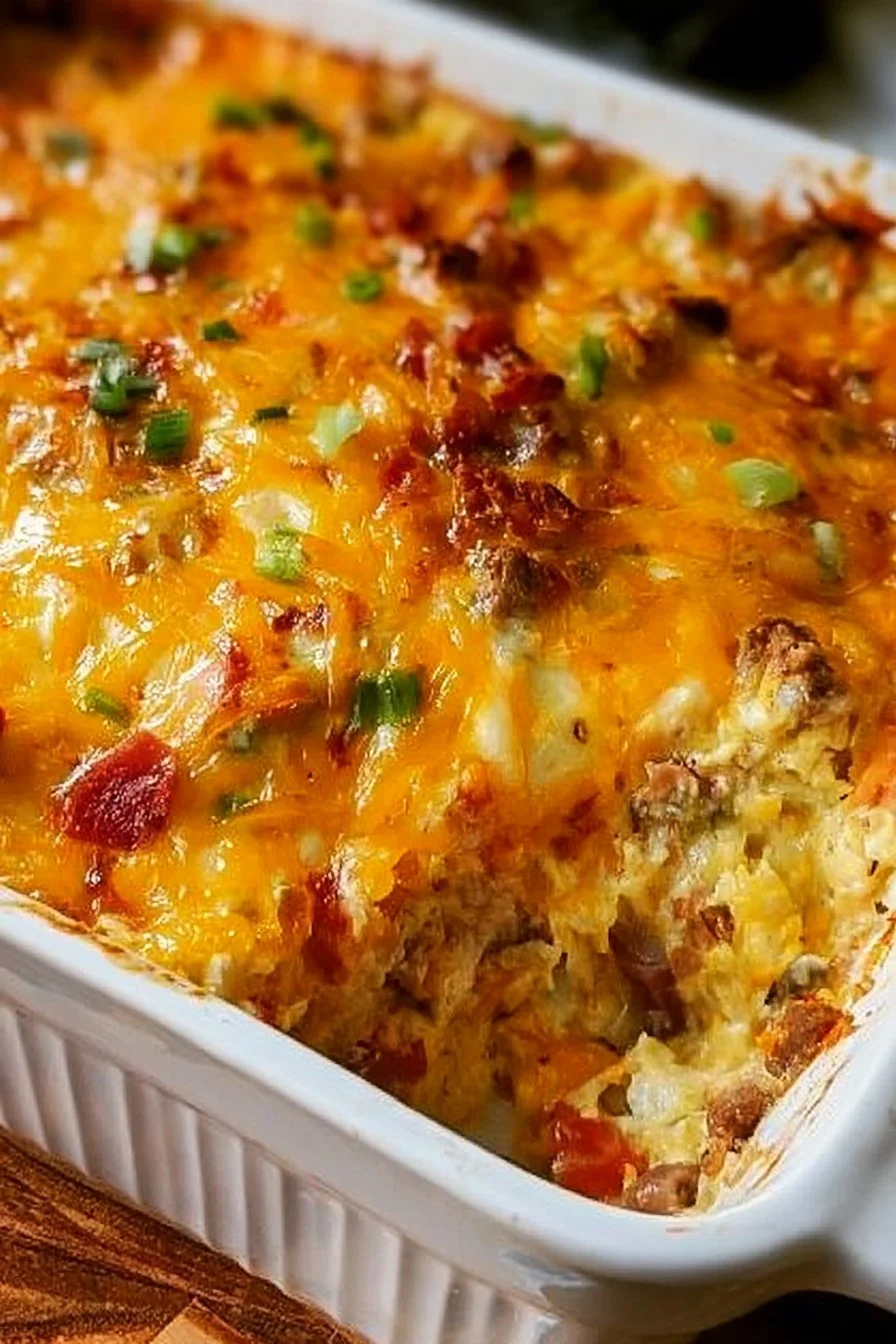 Delicious Pioneer Woman breakfast casserole fresh out of the oven