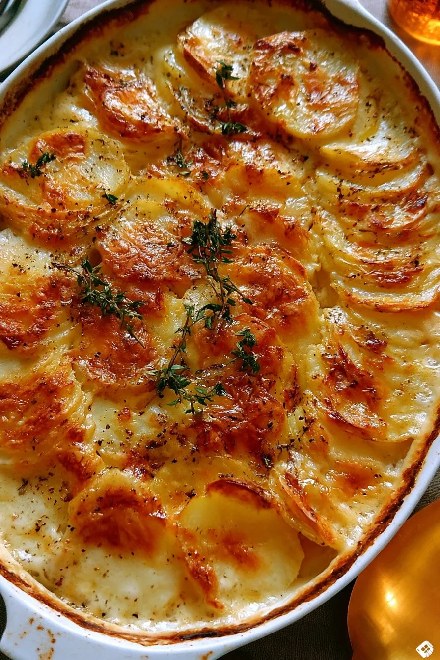Potatoes Au Gratin 1 Deliciously baked Potatoes Au Gratin topped with cheese and creamy sauce