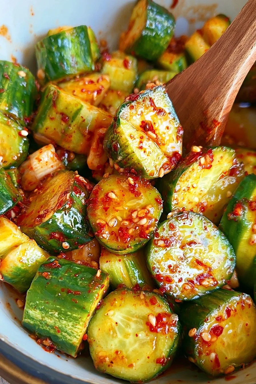 Easy Quick Cucumber Kimchi recipe with fresh ingredients and spices