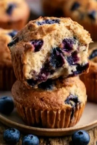 Delicious blueberry sourdough muffins baked using sourdough discard
