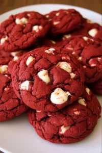 Delicious Red Velvet Cookies made from cake mix with cream cheese frosting.