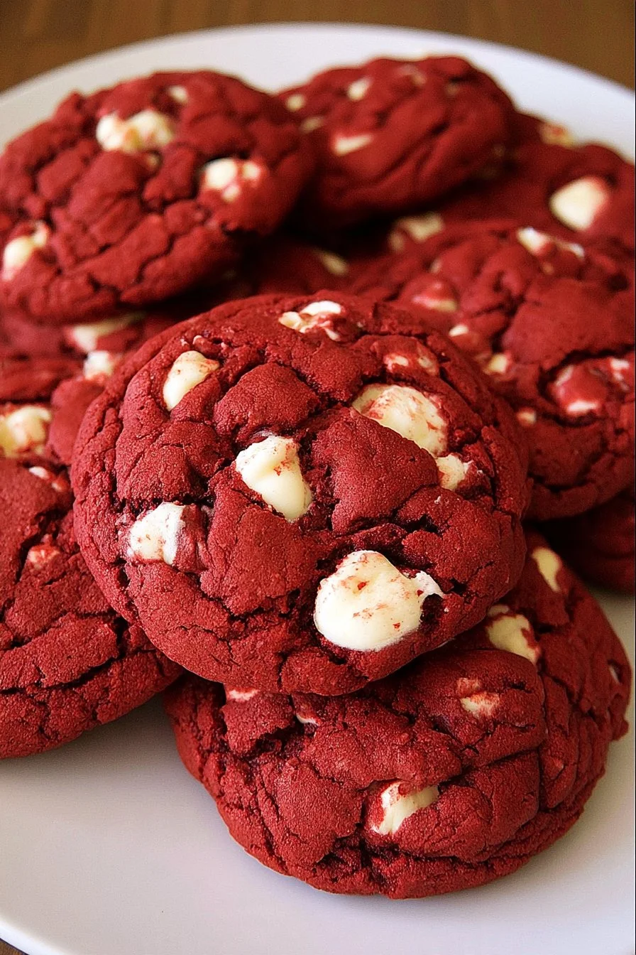 Delicious Red Velvet Cookies made from cake mix with cream cheese frosting.