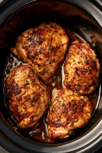 Delicious slow cooker chicken breasts served with herbs and vegetables