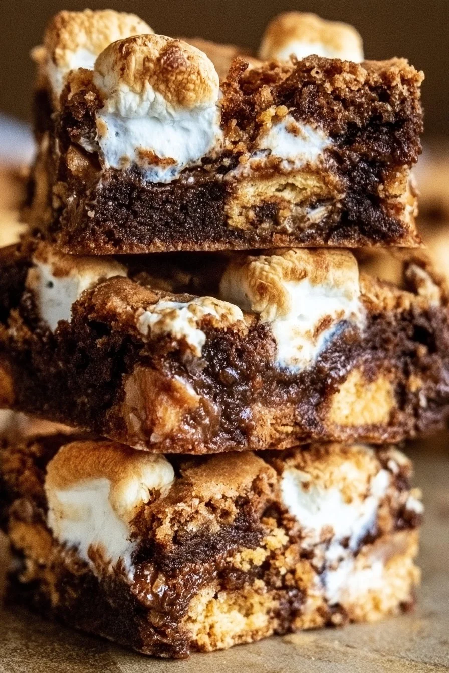 Home 46 Delicious S'mores Cookie Bars with chocolate, marshmallows, and graham cracker topping