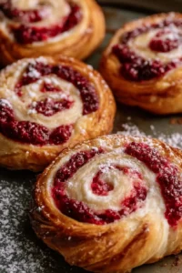Sourdough discard raspberry cream cheese danishes on a plate