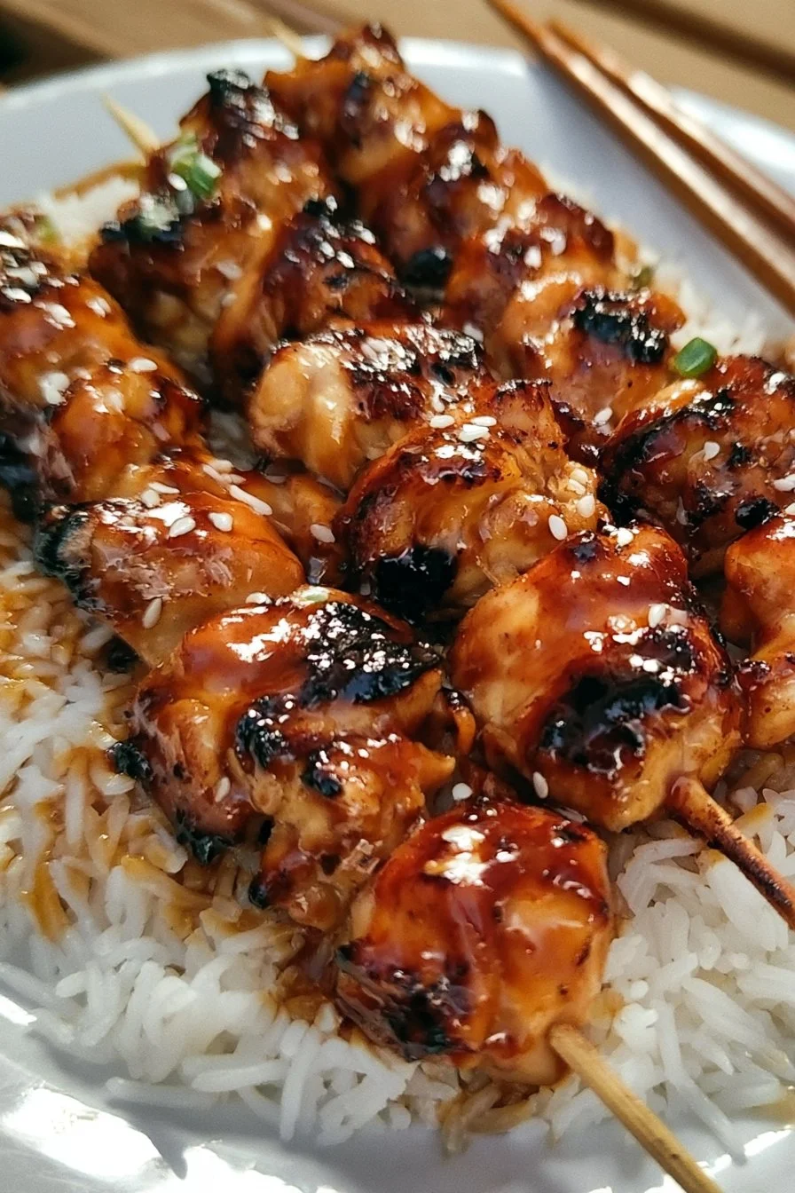 Delicious Teriyaki Chicken Skewers grilled to perfection